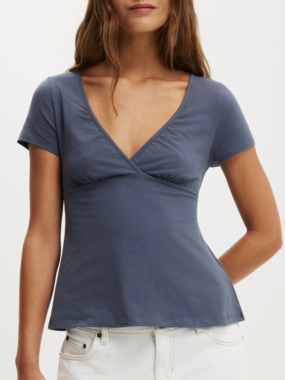 Cotton On Navy Blue Short Sleeve Baby Doll Top